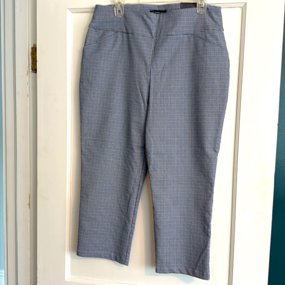 Crop checkered stretch pants 14 L XL BLACK BLUE VERSONA NEW